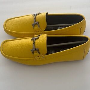 Bright Yellow Leather Loafers with Metal Accent